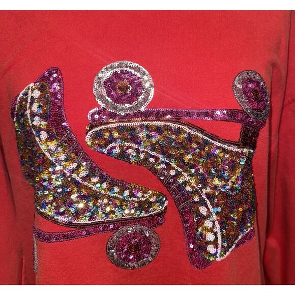 white birch Womens S Crewneck Sweater Sequin Roller Skates Holiday Loungewear ca - Picture 2 of 10